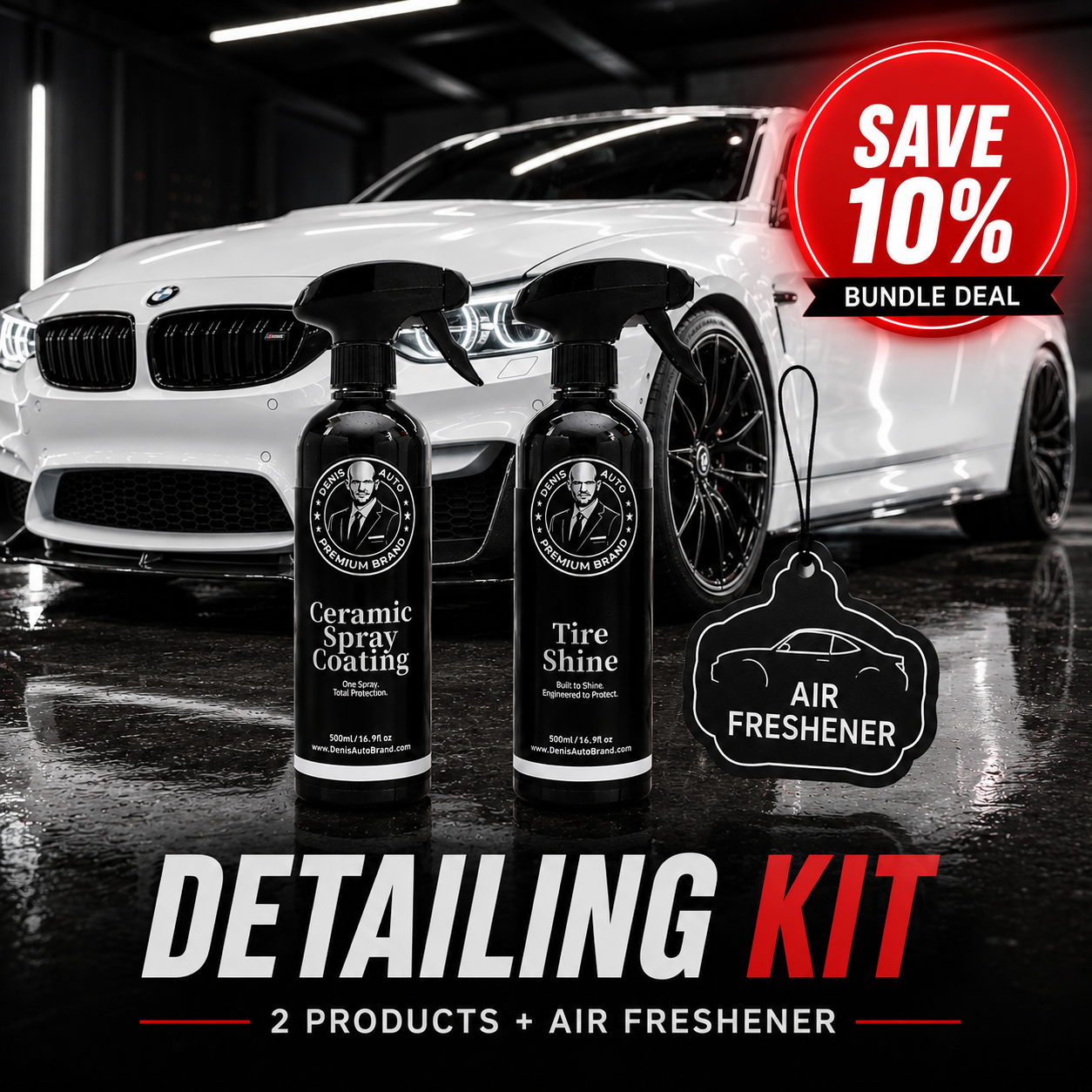 Ceramic Spray + Tire Shine + FREE Air Freshener | KIT Denis Auto #1